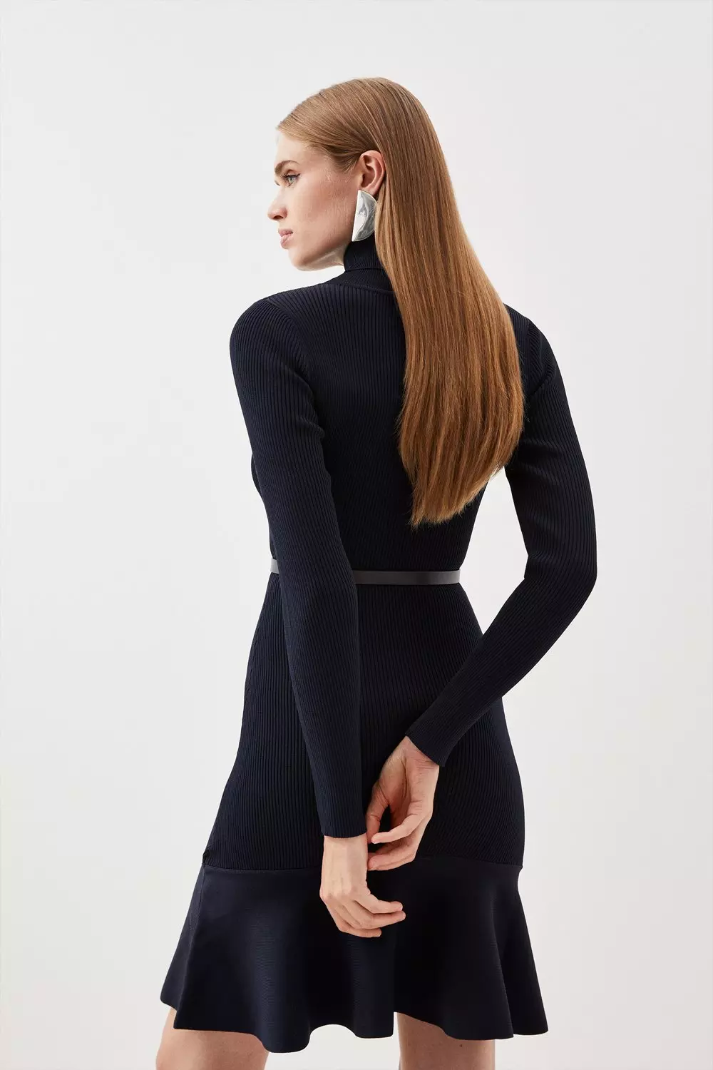 Wool Blend Cosy Turtleneck Open Back Knit Dress | Karen Millen