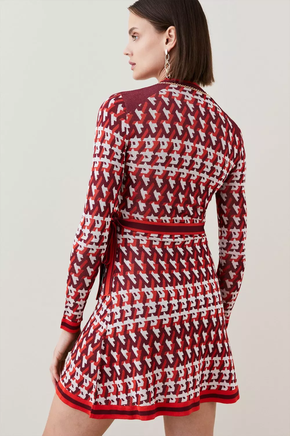 Geo Knit Jacquard Wrap Mini Dress | Karen Millen