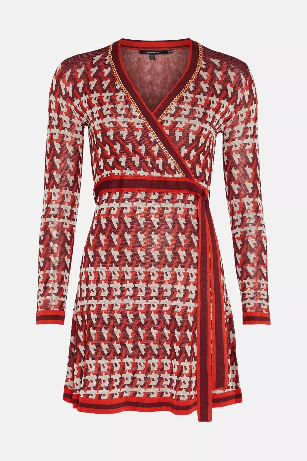 Geo Knit Jacquard Wrap Mini Dress | Karen Millen