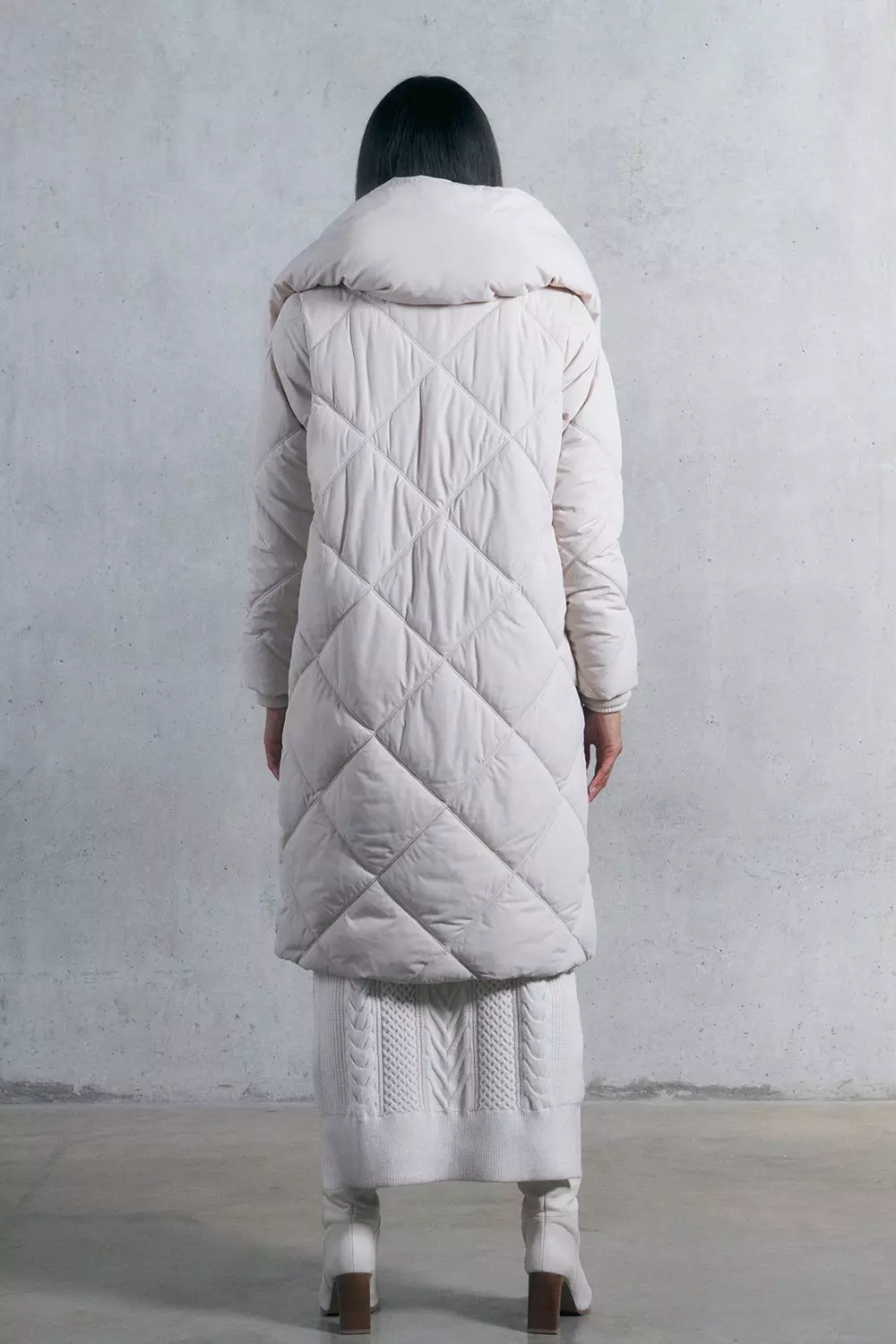 Long Quilted Shawl Collar Puffer Coat | Karen Millen