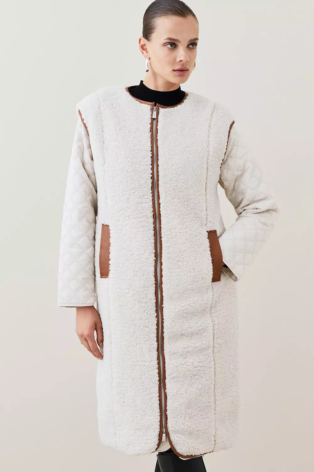 Borg Belted Hybrid Vest & Coat | Karen Millen