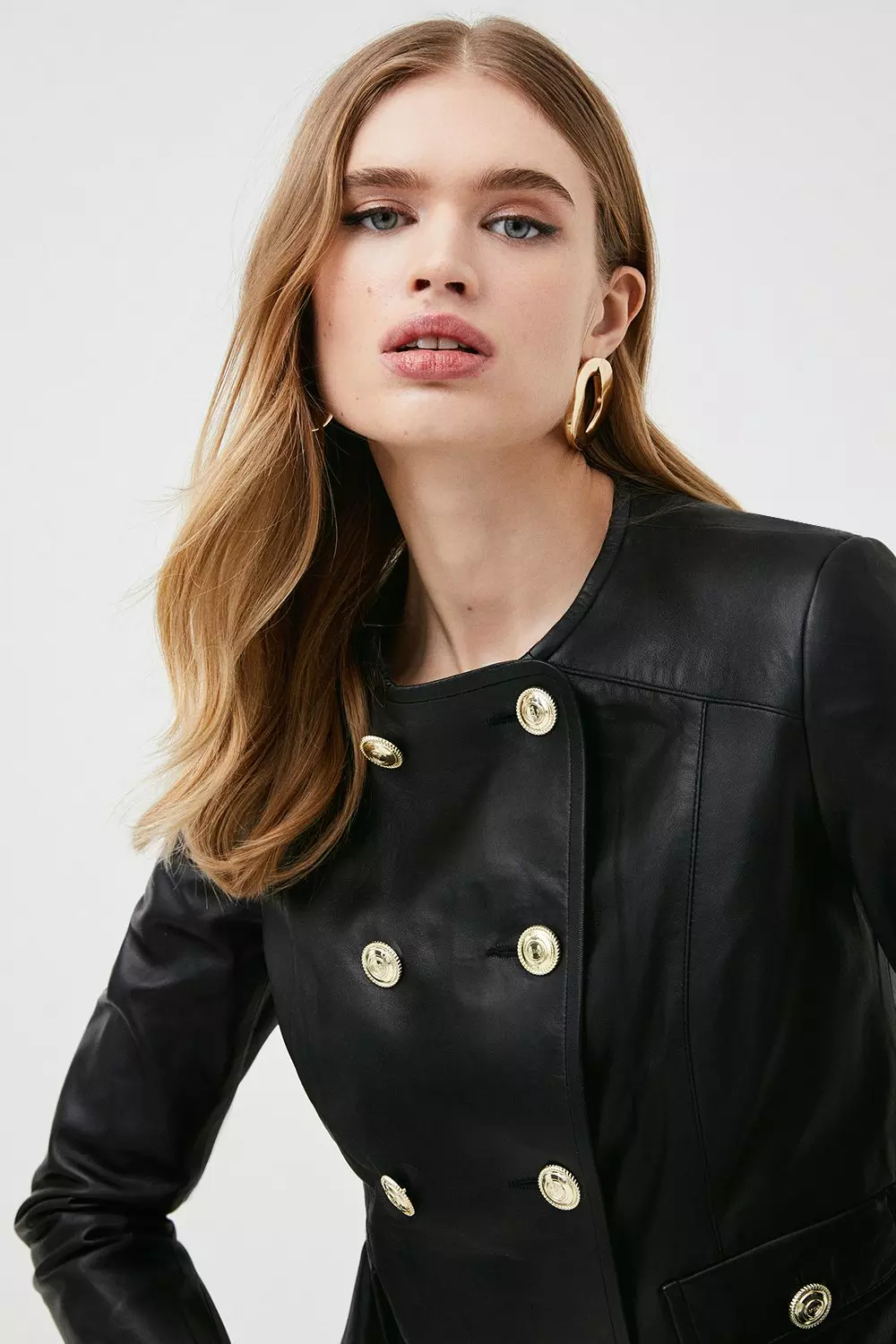 Leather Military Button Jacket | Karen Millen