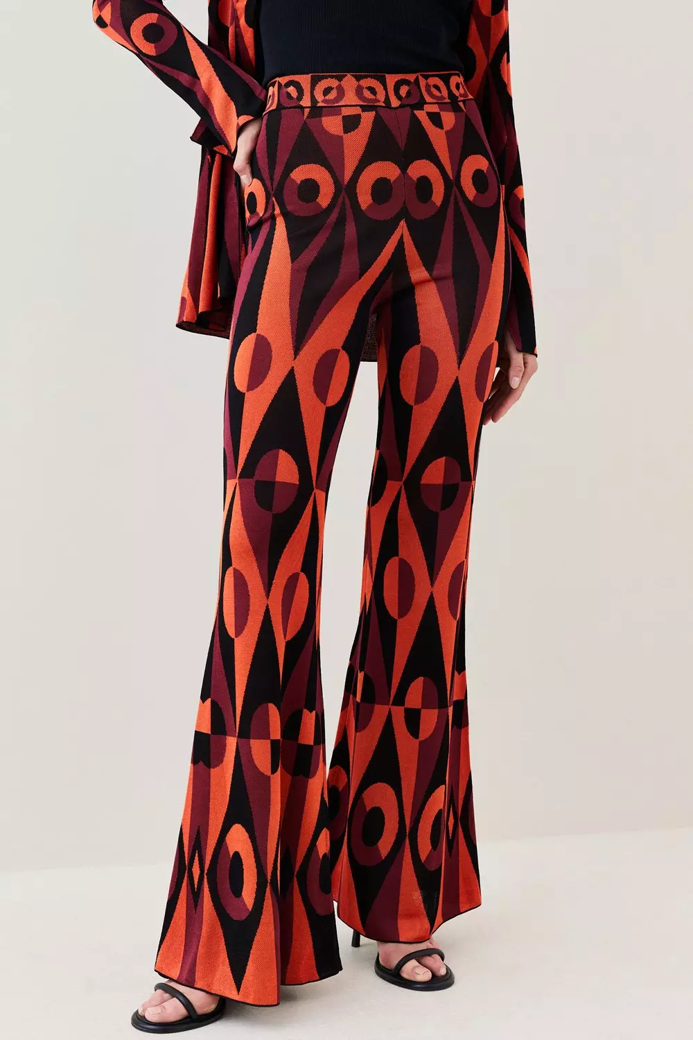 GEOMETRIC JACQUARD MINI FLARE PANTS - Multicolored