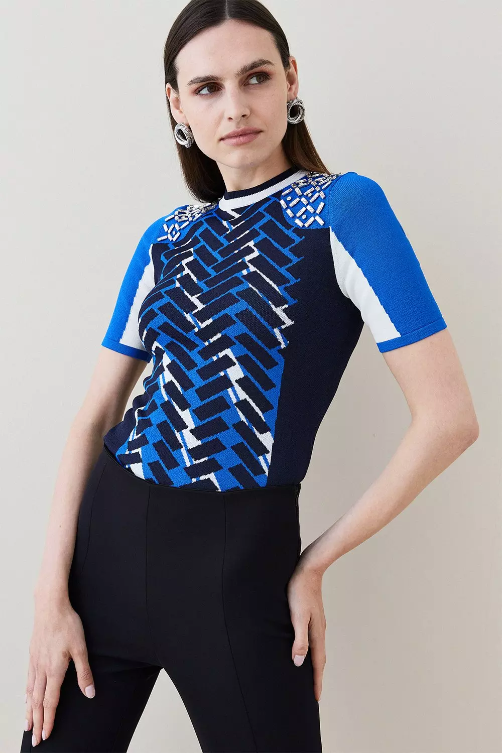 Embellished Sporty Jacquard Knit Top | Karen Millen