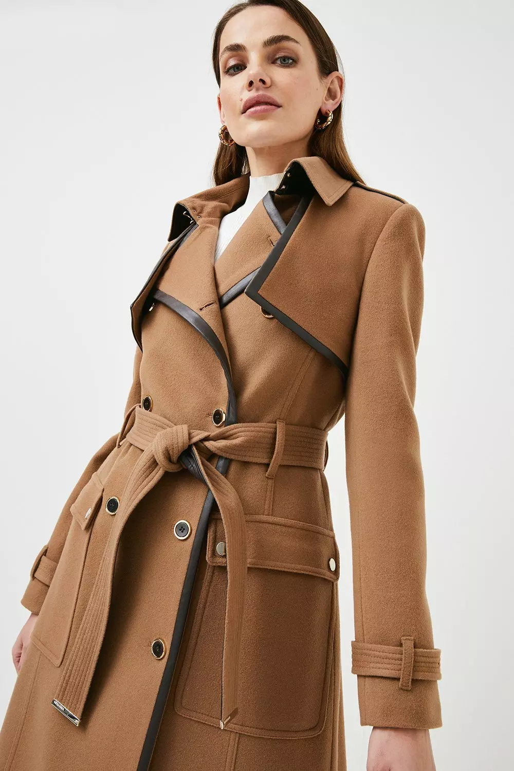 Italian Wool Belted Pocket Trench Coat | Karen Millen