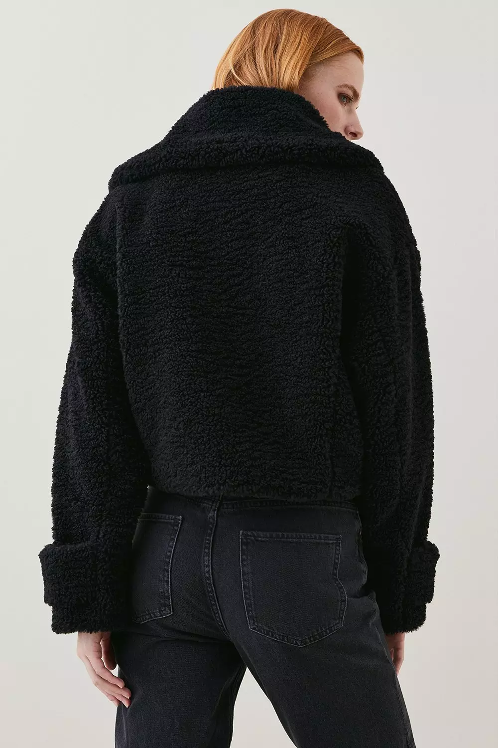 Short black cheap teddy jacket