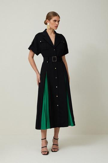 Black Soft Tailored Colourblock Shirt Dress