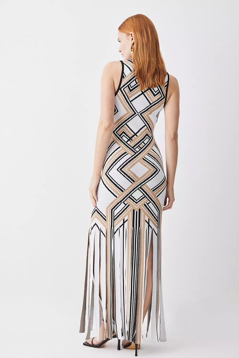 Sliced Hem Placement Stripe Knit Jacquard Maxi Dress | Karen Millen