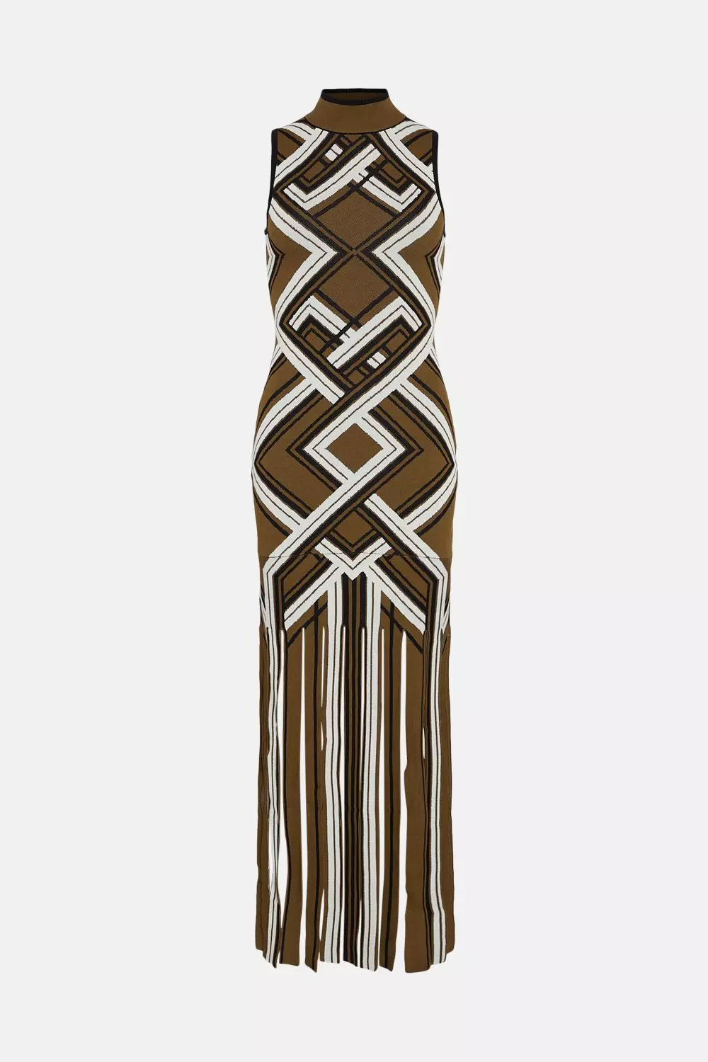 Sliced Hem Placement Stripe Knit Jacquard Maxi Dress | Karen Millen