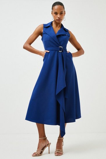 Polished Wool Blend Sleeveless Wrap Dress | Karen Millen