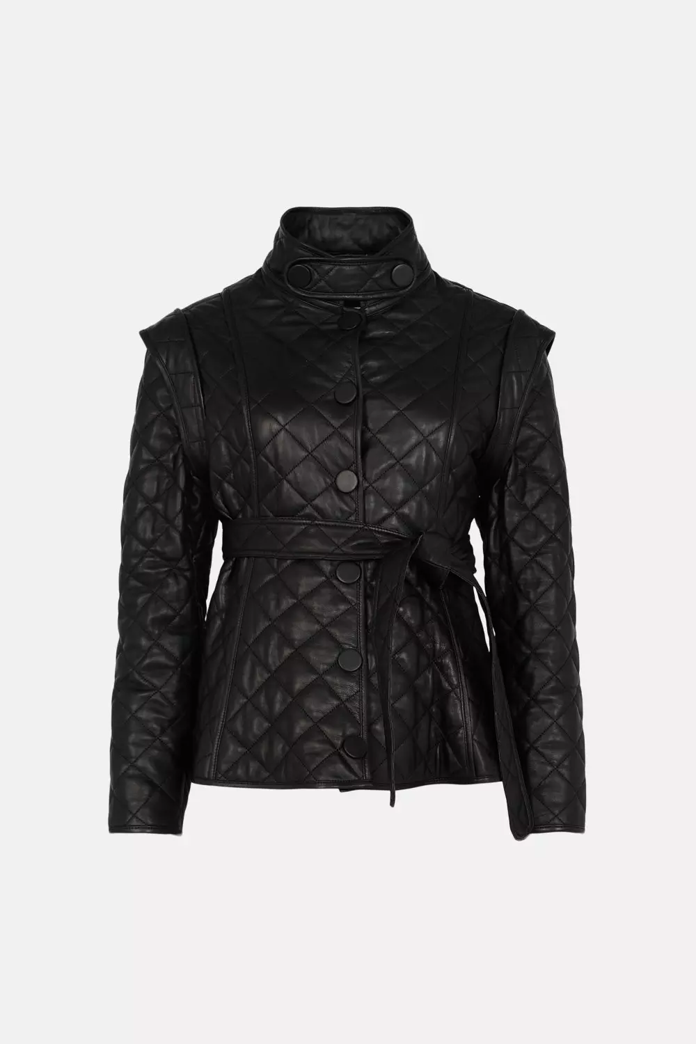 Leather Quilted Peplum Jacket | Karen Millen