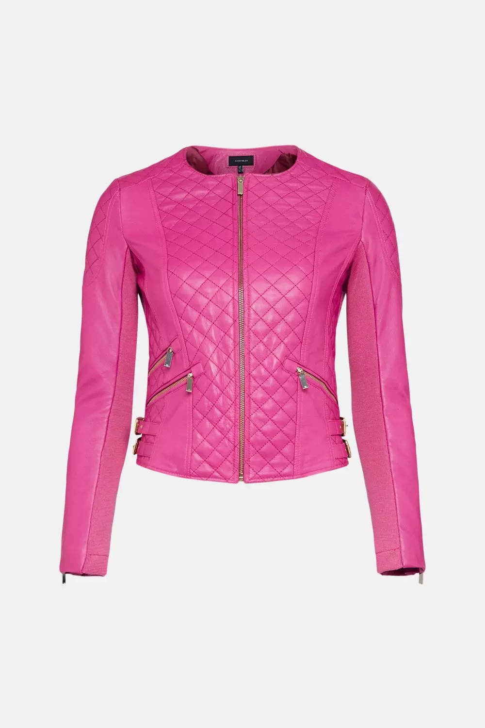 Petite Leather Quilted Moto Jacket | Karen Millen