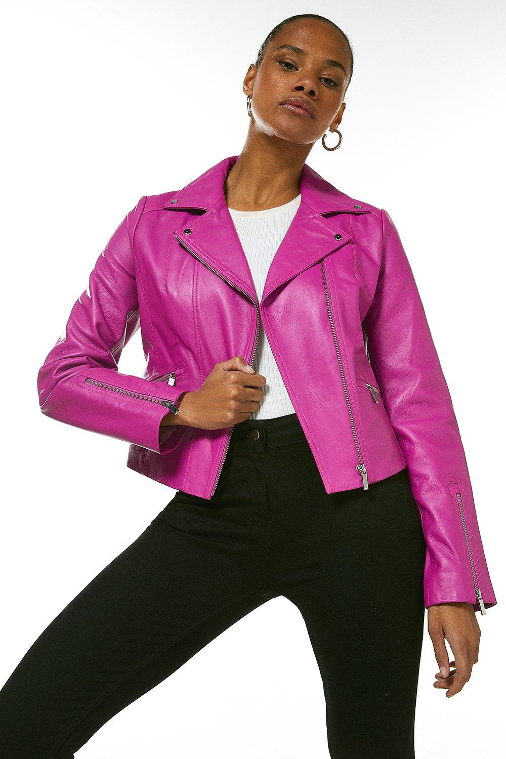 bright pink biker jacket