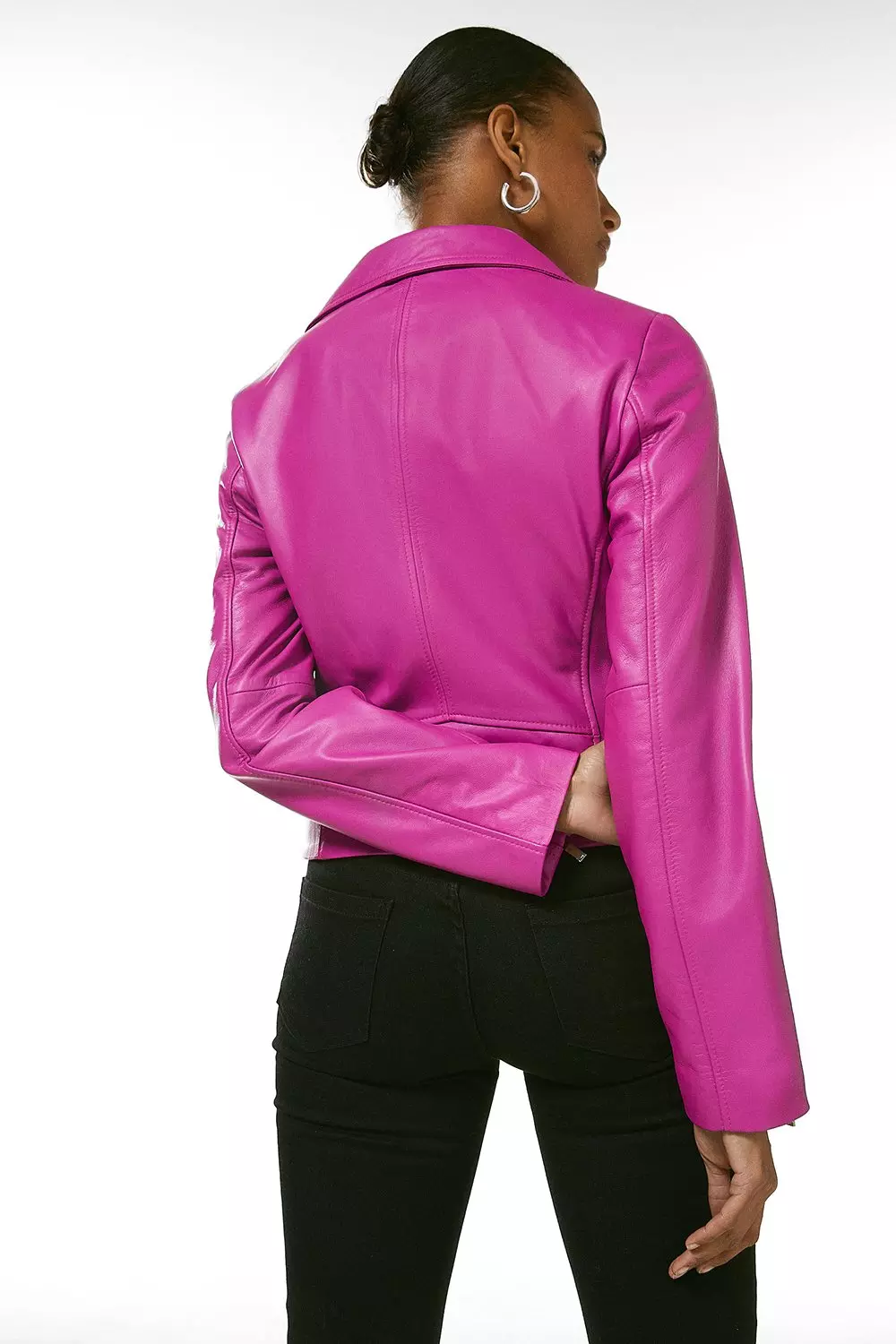 Hot pink leather motorcycle on sale jacket