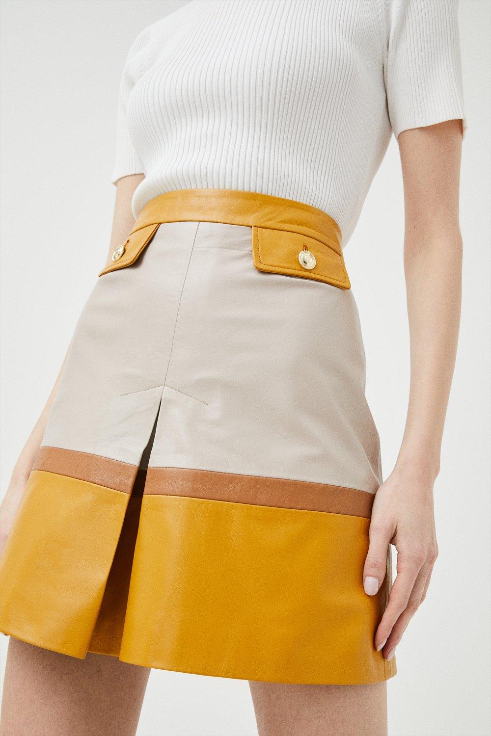 voor de hand liggend terugbetaling climax Leather Color Block Panels A Line Skirt | Karen Millen
