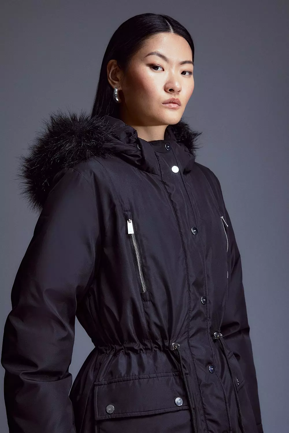 Black Premium Padded Fur Lined Parka Coat