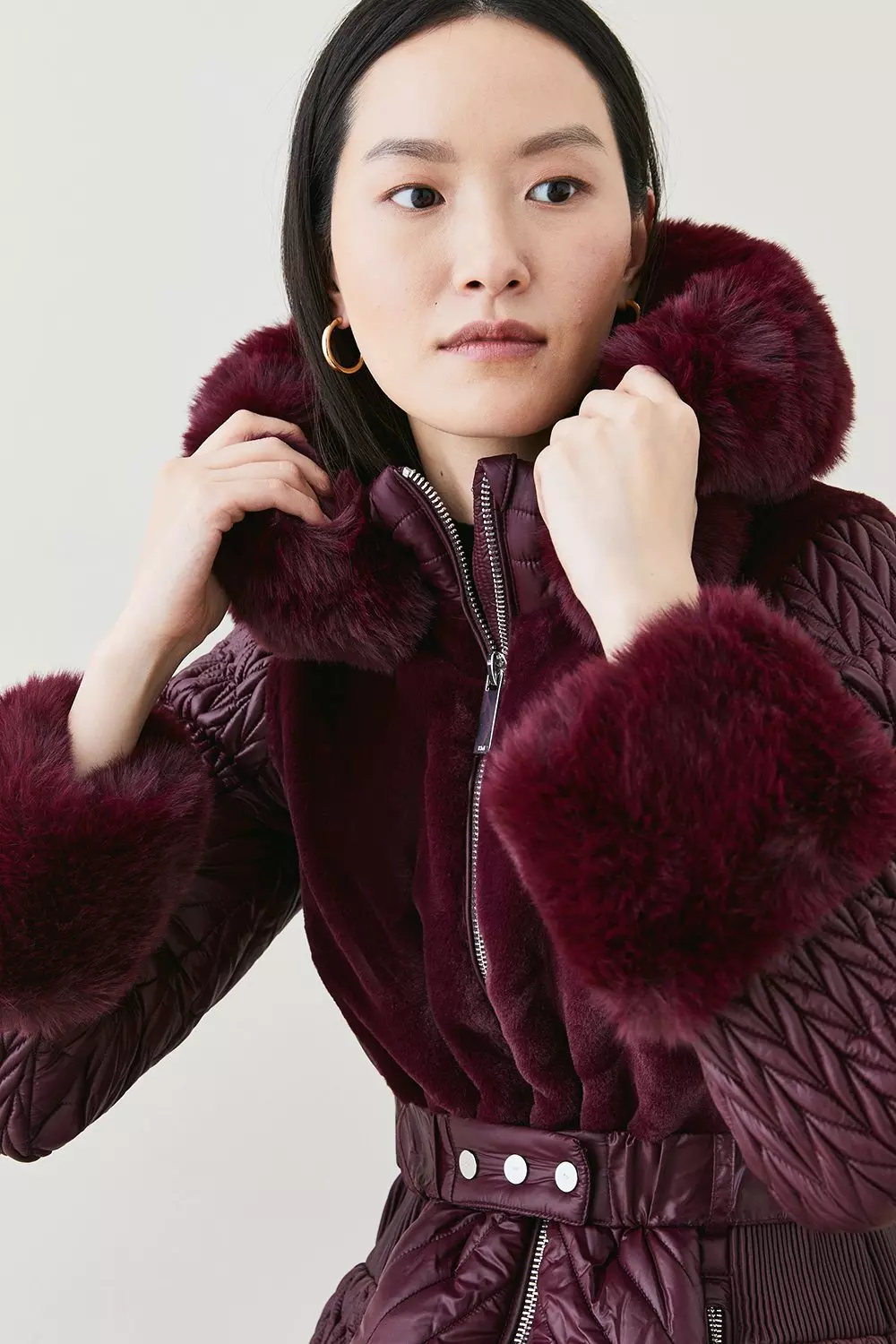 Karen millen belted faux fur outlet coat