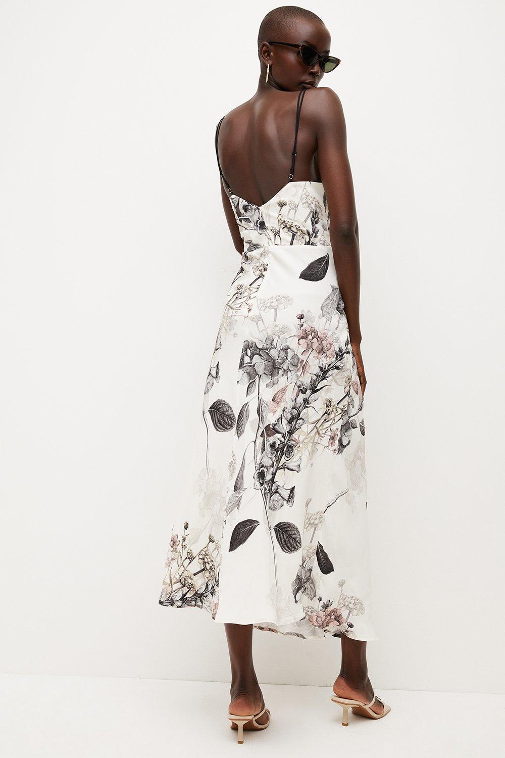 Petite Ivory Hydrangea Garden Flora Viscose Satin Slip Dress Karen Millen