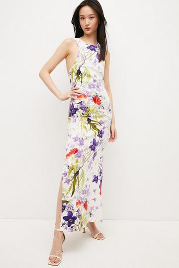 Scattering Viola and Tulipa Floral Compact Viscose Cross Back Maxi floral