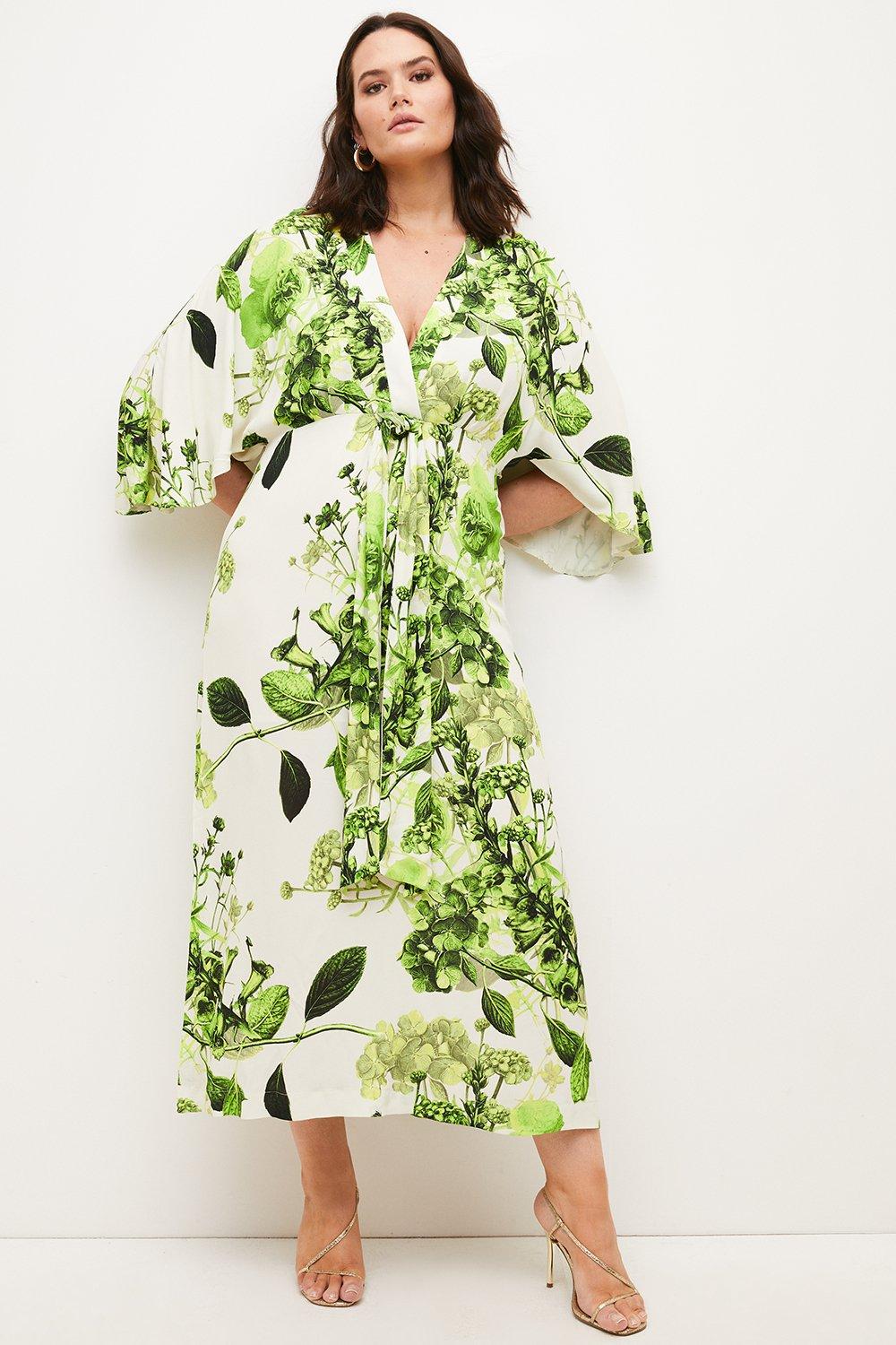 Plus Size Spring Green Botanical Bunches Woven Kimono Maxi | Karen Millen