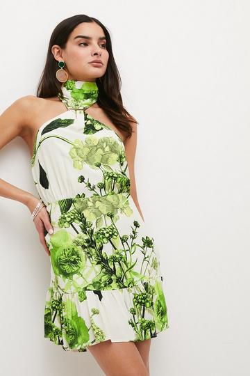 Petite Spring Green Botanical Bunches Woven Mini Dress floral