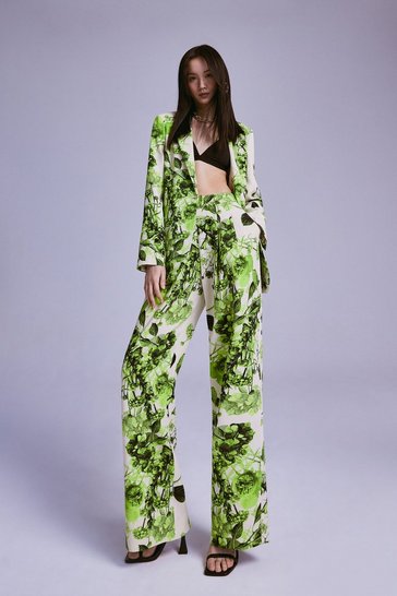 Spring Green Botanical Bunches Tailored Wide Leg Trousers