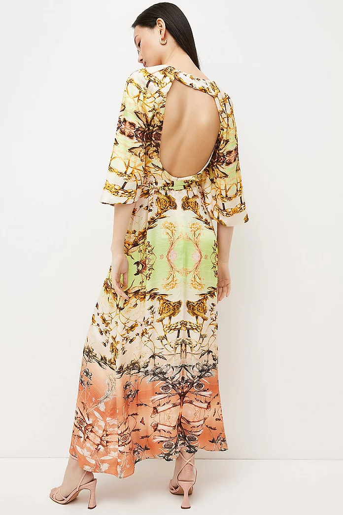 Mirrored Tulipa Print Woven Satin Maxi Dress Mirrored Tulipa Print Woven Satin Maxi Dress