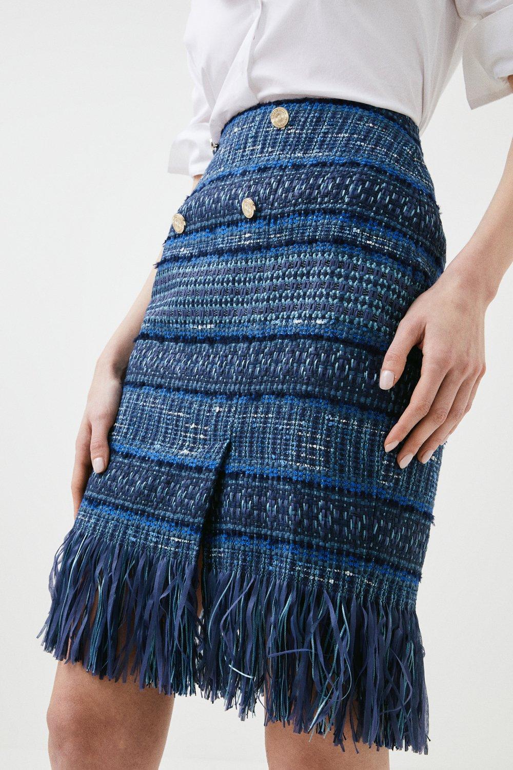 fringe tweed skirt