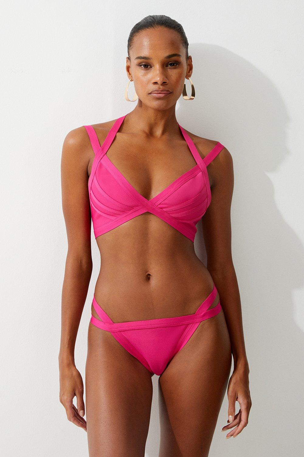 Bandage Color Block Strappy Bikini Top