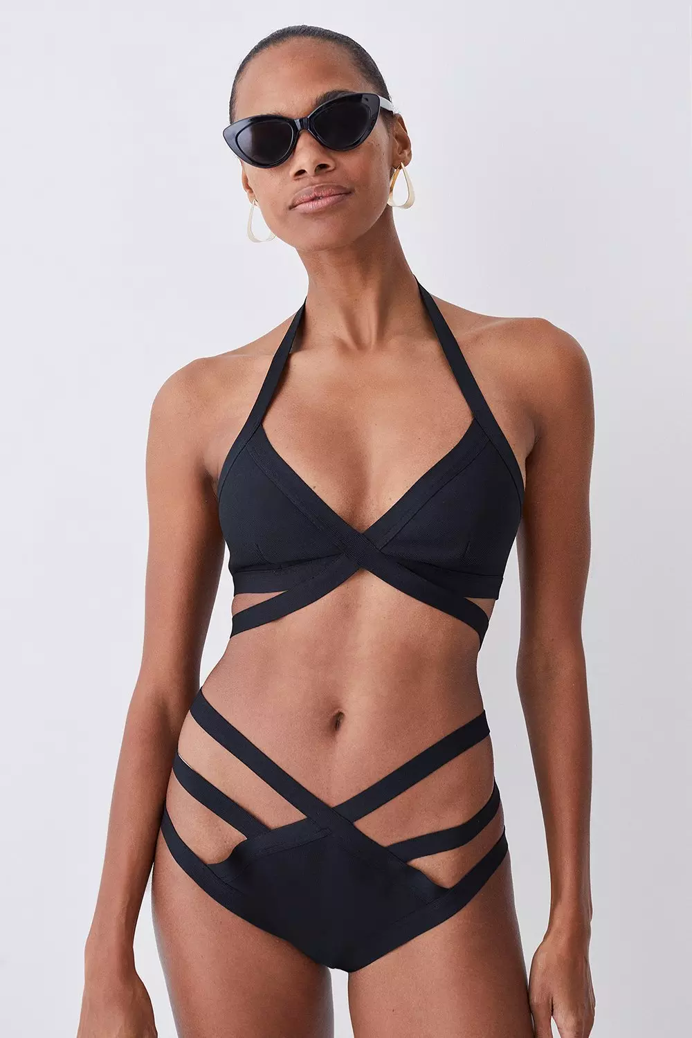 Black bandage cheap crossover bikini set