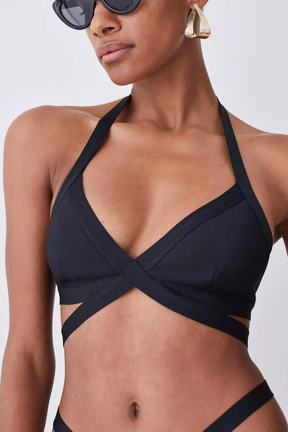 Strappy high neck store bikini top