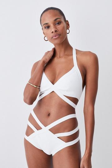 Bandage Halter Neck Strappy Bikini Top ivory