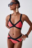 Coral Bandage Color Block Strappy Bikini Top