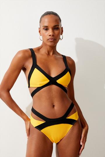 Bandage Colour Block Strappy Bikini Top yellow