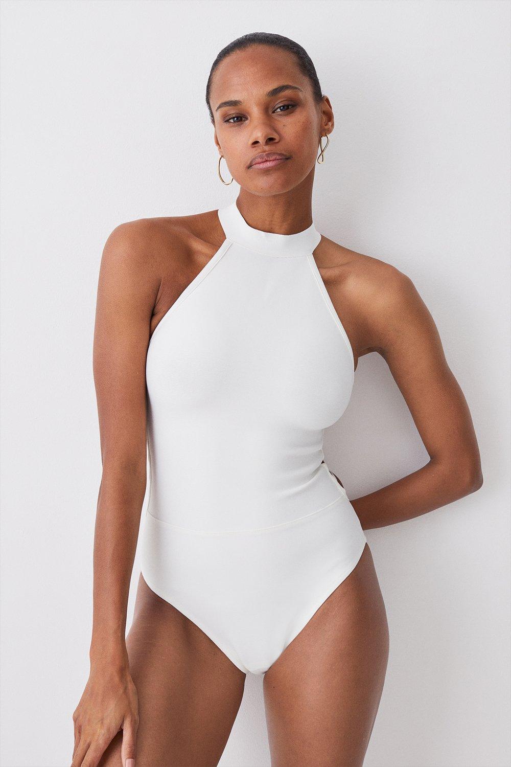 Bandage Halter Neck Strappy Back Swimsuit | Karen Millen