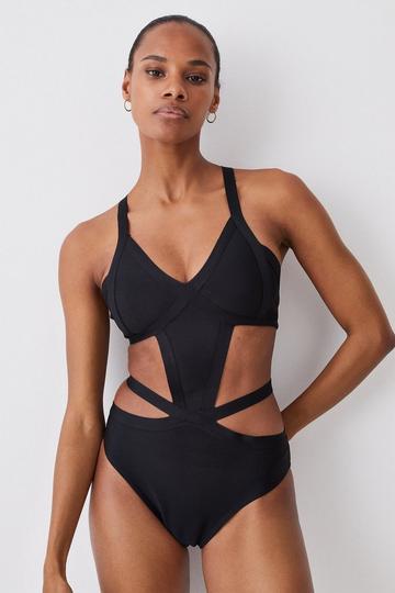 Black Bandage Strappy Cross Front Swimsuit