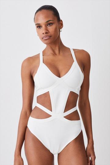 Bandage Strappy Cross Front Swimsuit ivory