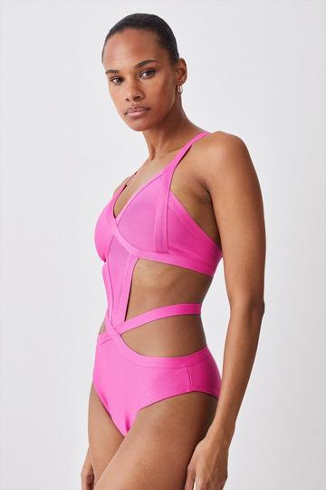 Pink Bandage Strappy Cross Front Swimsuit