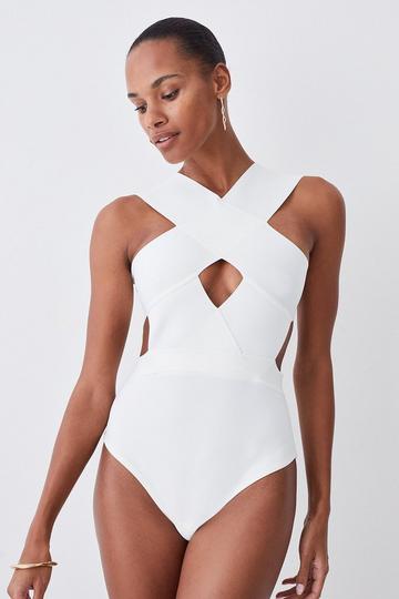 Bandage Textured Cross Front Swimsuit ivory