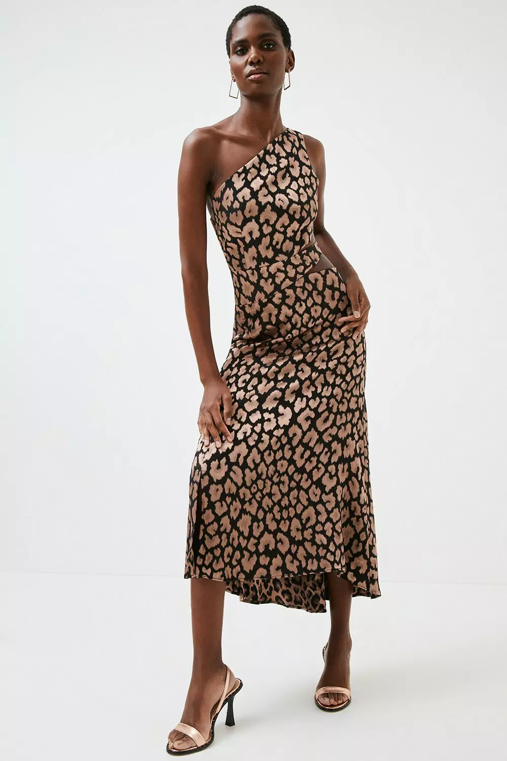 One shoulder animal outlet print dress