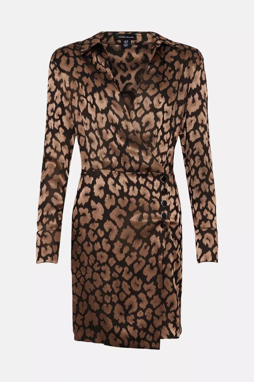 Leopard Jacquard Satin Strong Shoulder Mini Dress