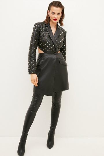 Black Leather Studded Tux Blazer Mini Dress