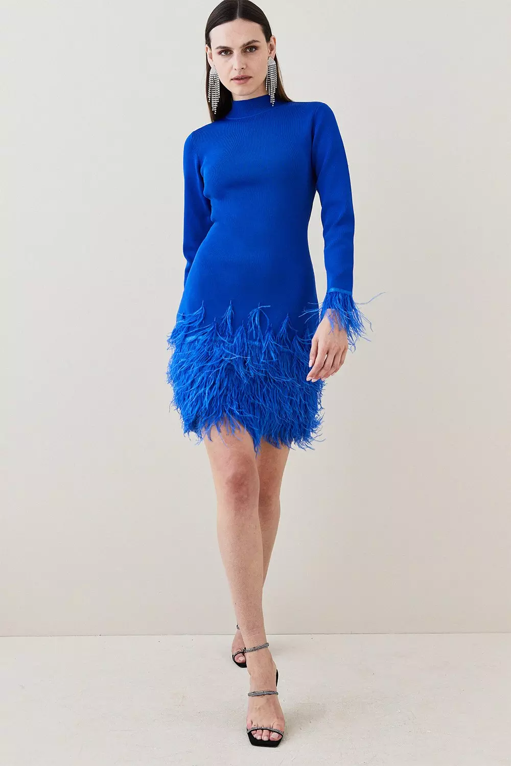 Feather Hem Knit Mini Dress | Karen Millen