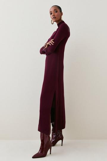 Merino Wool Silk Cuff Maxi Knit Dress cabernet