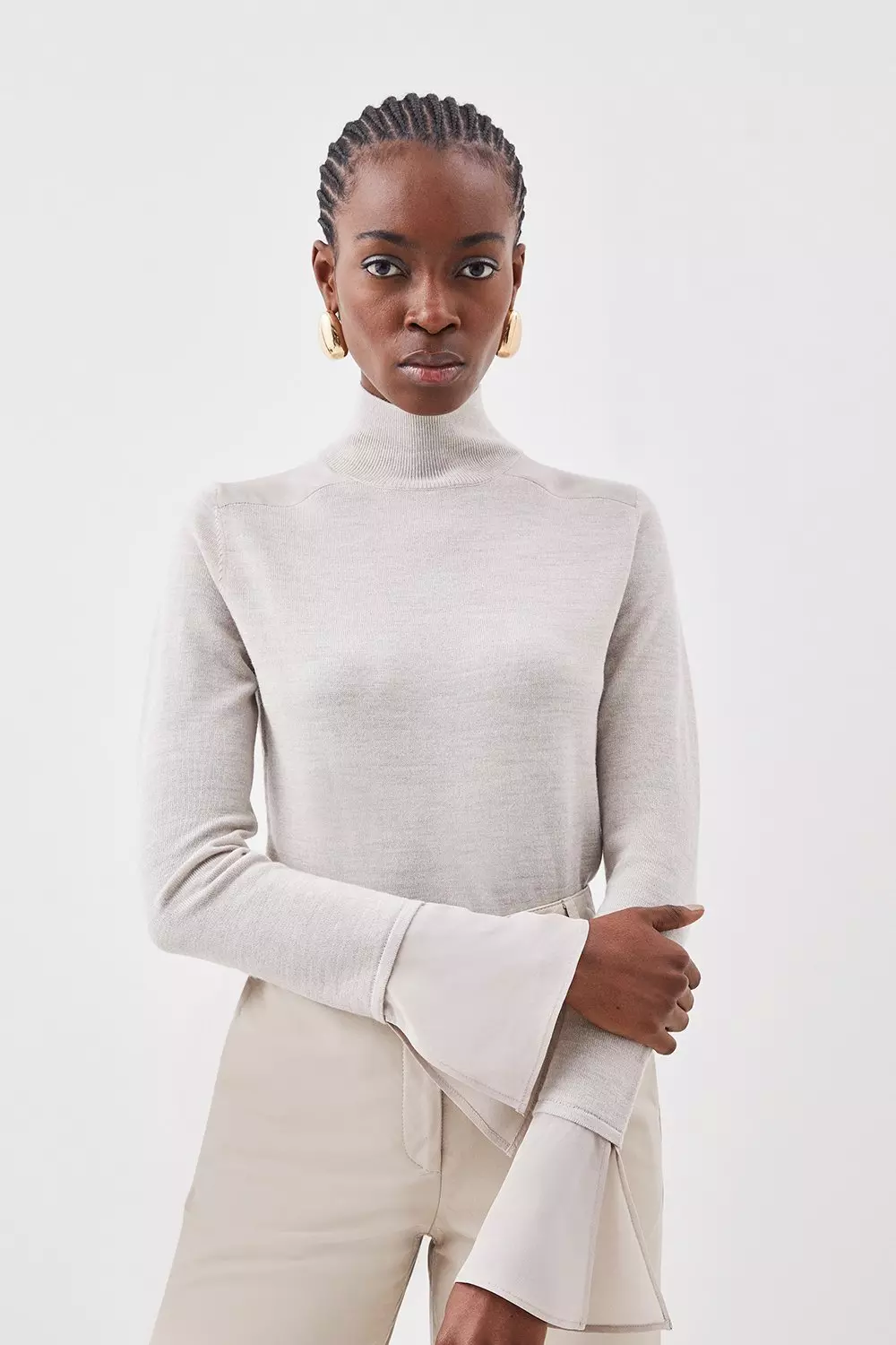 Merino Wool Silk Cuff Knit Jumper | Karen Millen