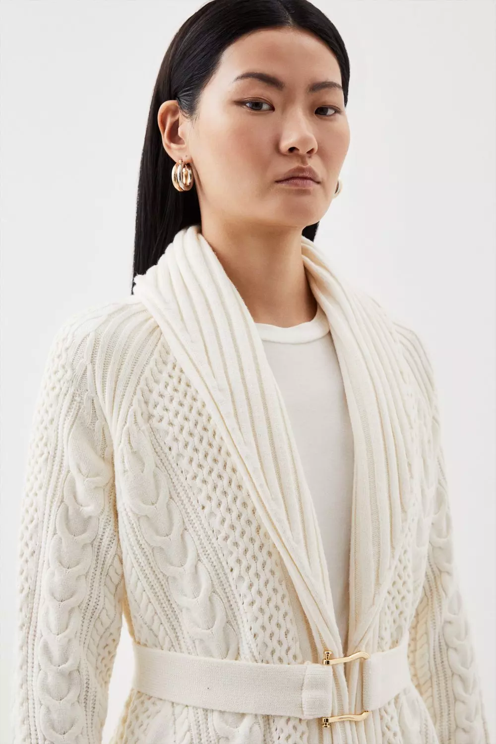 Belted cable hot sale knit cardigan