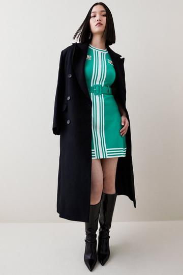 Milano Knit Belted Stripe Detail Mini Dress green
