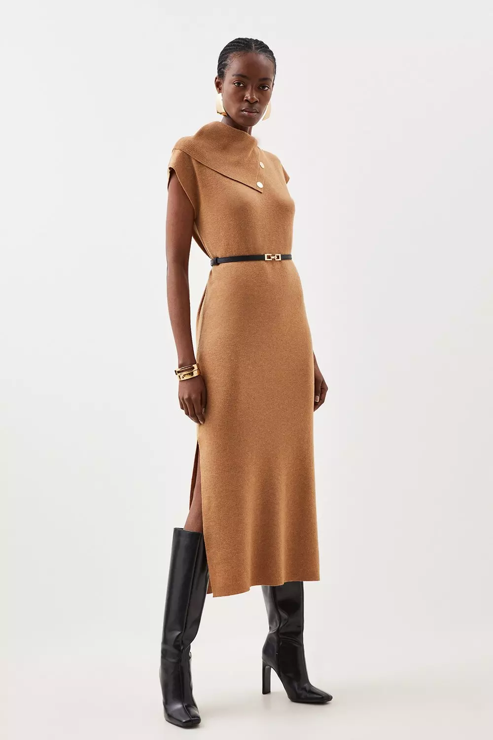 Wool Blend Belted Knit Midaxi Dress Karen Millen