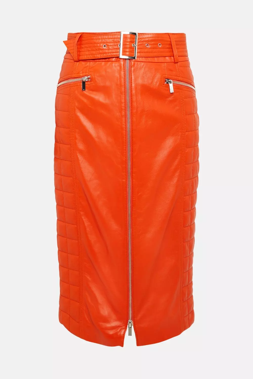 Orange leather outlet midi skirt