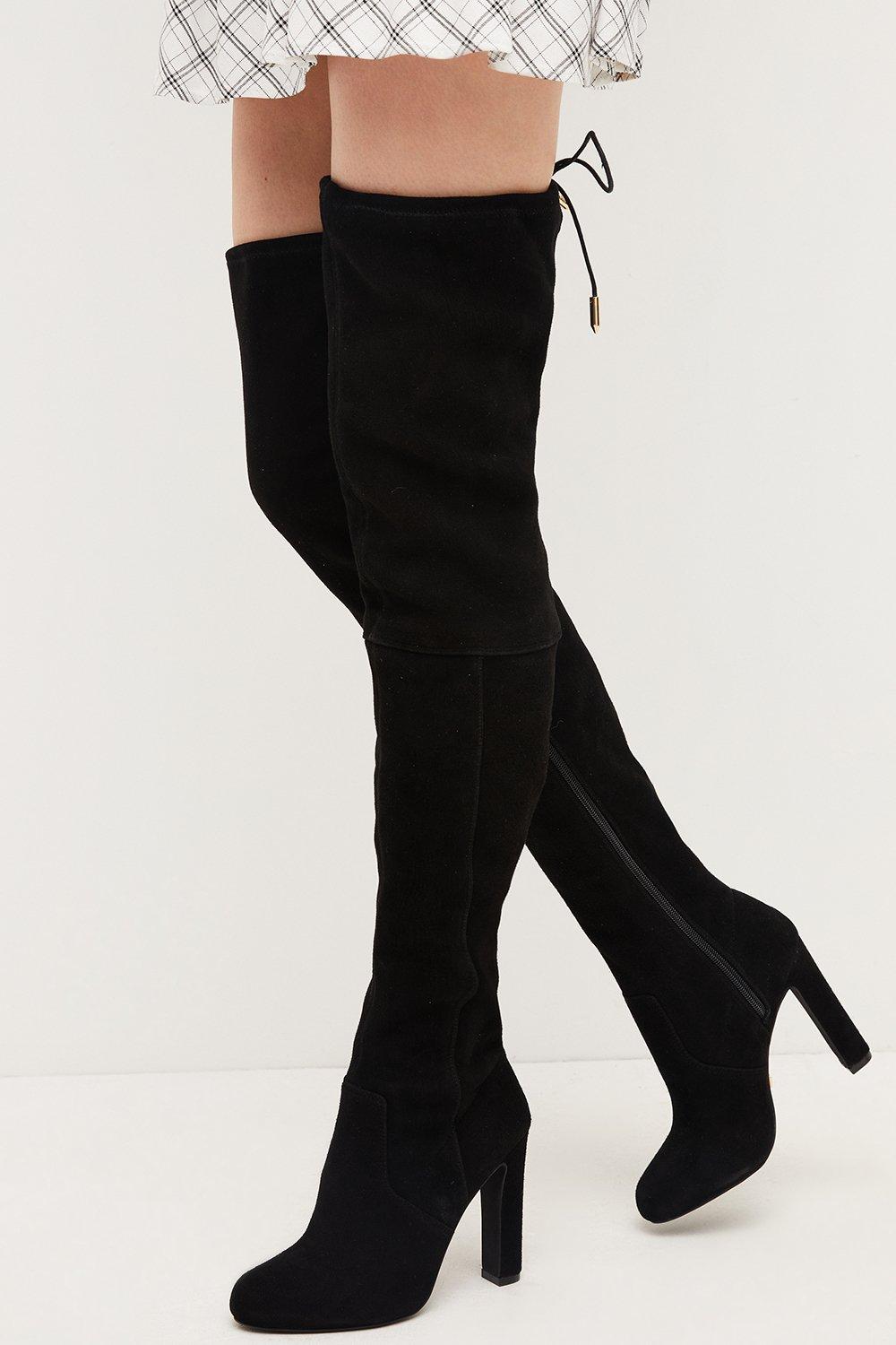 Black over the knee cheap heeled boots